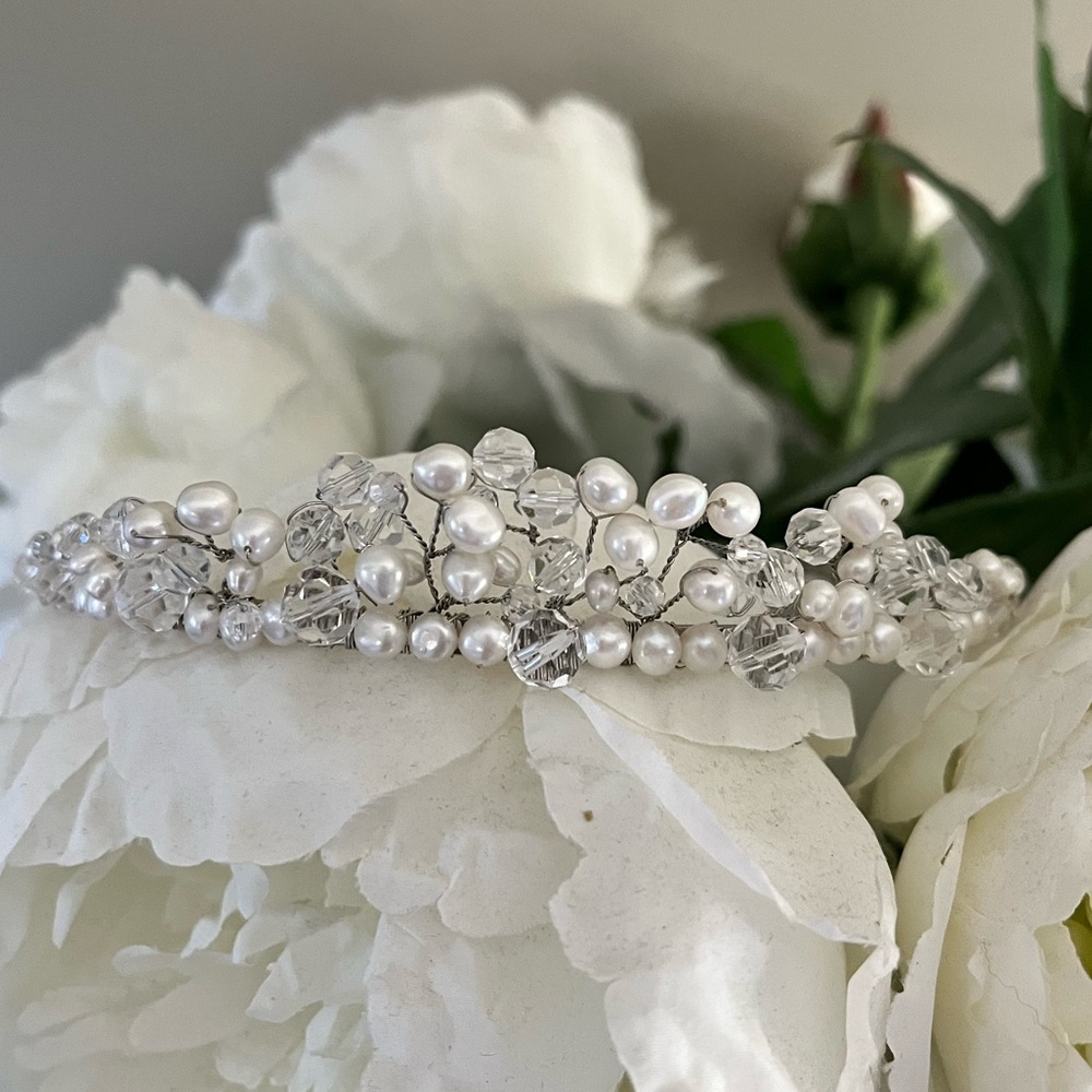 Custom sterling silver, Swarovski crystal, genuine pearl tiara- custom made
